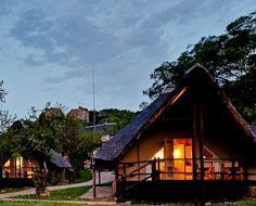 Guest chalets at Bongani Mountain Lodge in the Mthethomusha Private Game Reserve, which borders the Kruger Park to the south.