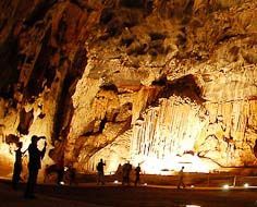A large natural hall in the Cango Caves near Oudtshoorn in South Africa.