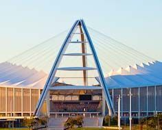 The beautiful Moses Mabhida Stadium in Durban was built for the Soccer World Cup 2010, which was hosted in South Africa.