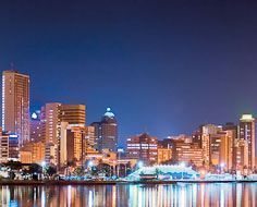 Durban's beachfront at night as viewed from the harbour-side.