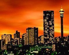 Skyline of Hilbrow in Johannesburg at night.
