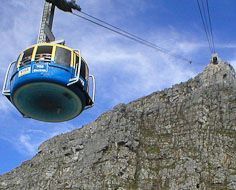 A cable car enroute to the top of Table Mountain in Cape Town.